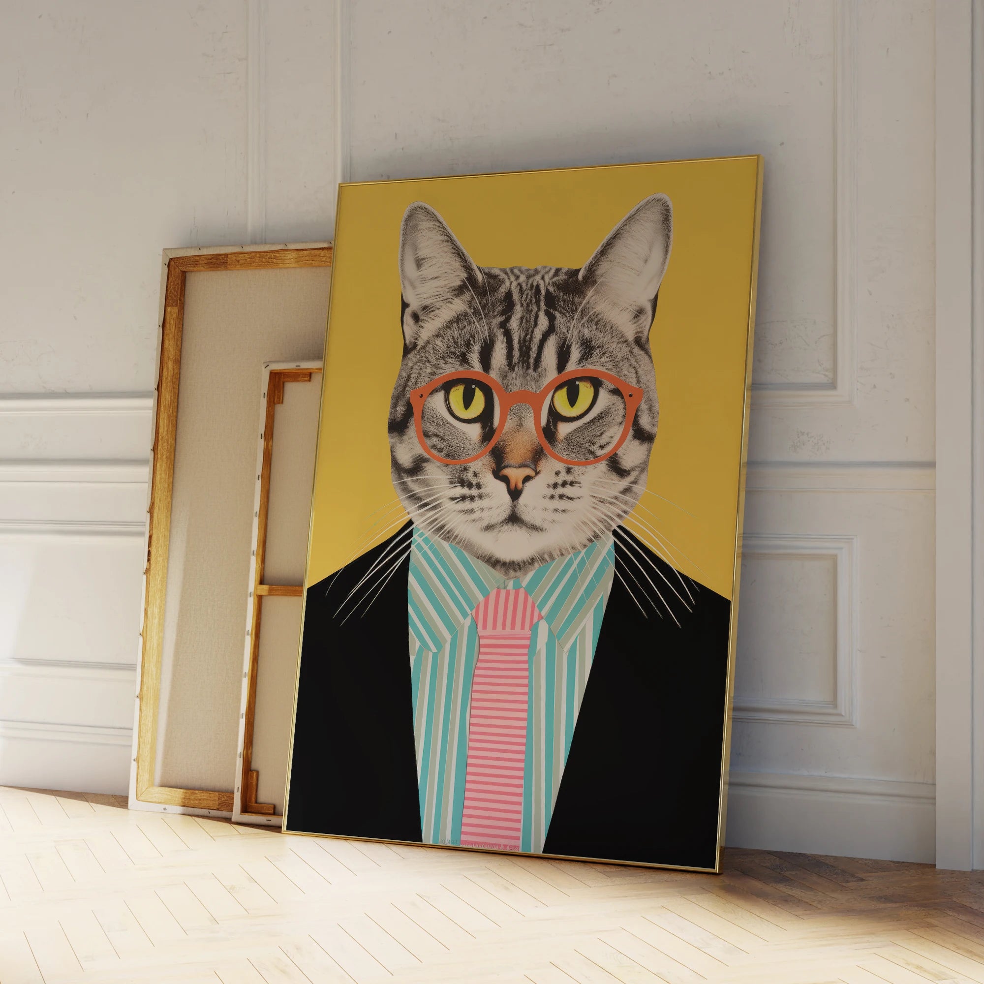 Modern Yellow Funny Cat Suit Dancing Glasses Cool Animal Wall Art Prints Canvas Painting Poster Picture Living Room Home Decor Modern Yellow Funny Cat Suit Dancing Glasses Cool Animal Wall Art Prints Canvas Painting Poster Picture Living Room Home Decor